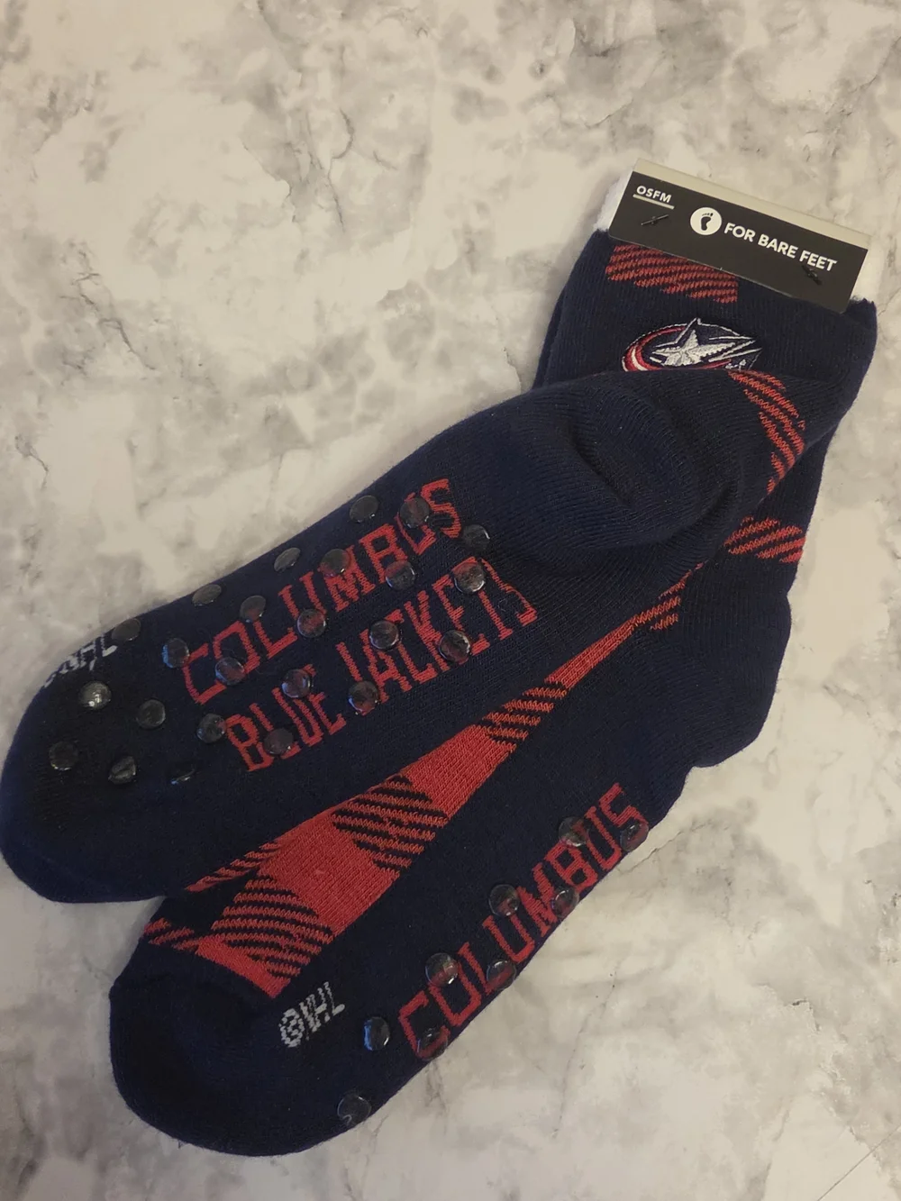 Columbus Blue Jackets NHL Red & Navy Plaid Grip Crew Socks - Men